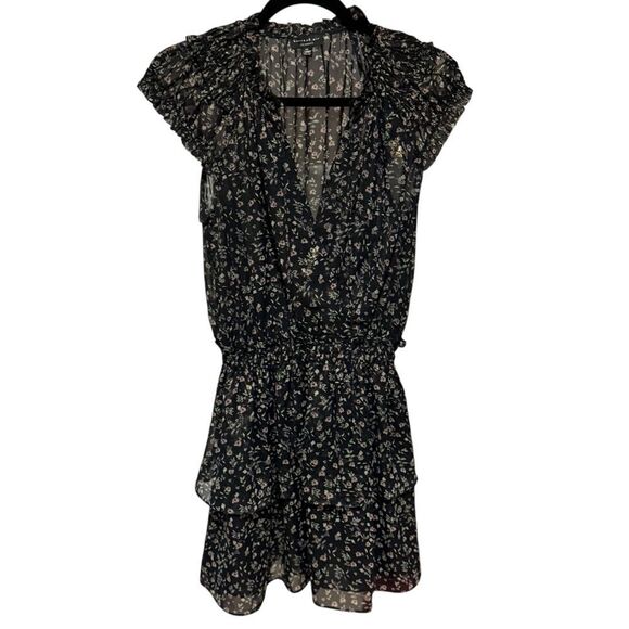 Anthropologie Current Air Black Floral Tiered Semi Sheer Mini Dress - Picture 3 of 5